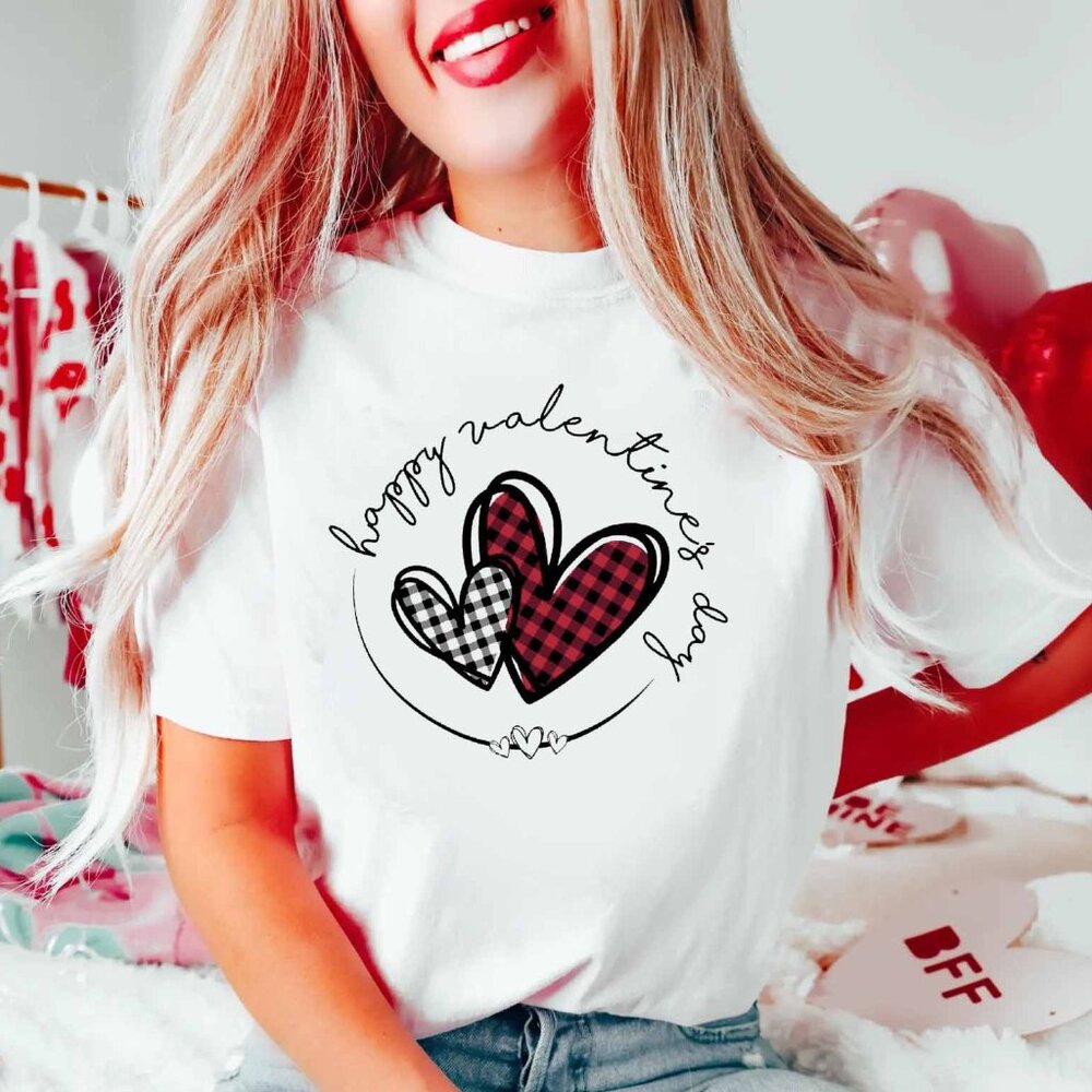Buffalo Plaid Heart Valentines Day T-Shirt, Valentines Day T-Shirt